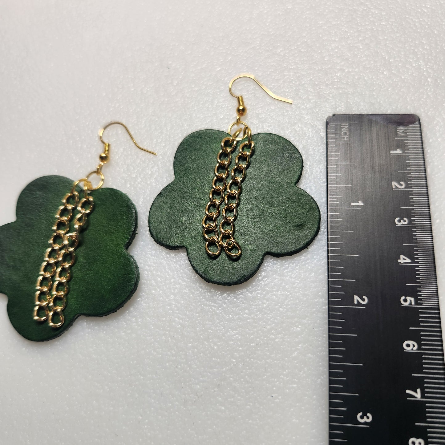 Green n Gold Leather Earrings