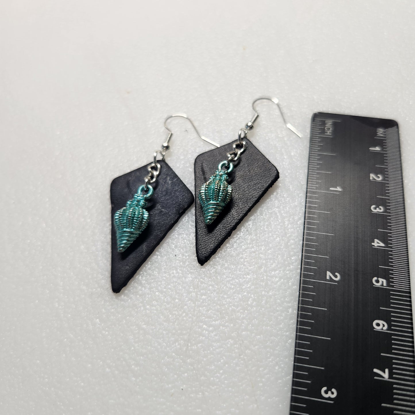 Leather Dangle Earrings with Seashell Charm