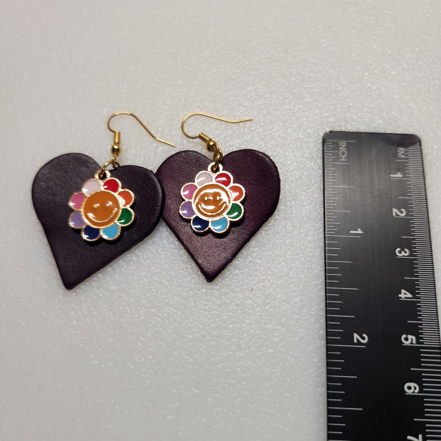 Deep Purple Leather Heart Earrings