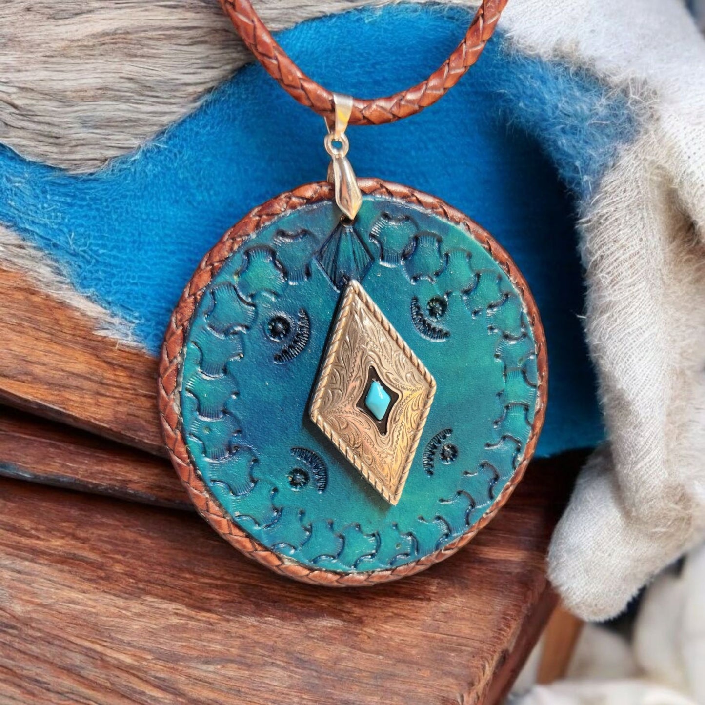 Turquoise leather 3" Pendant