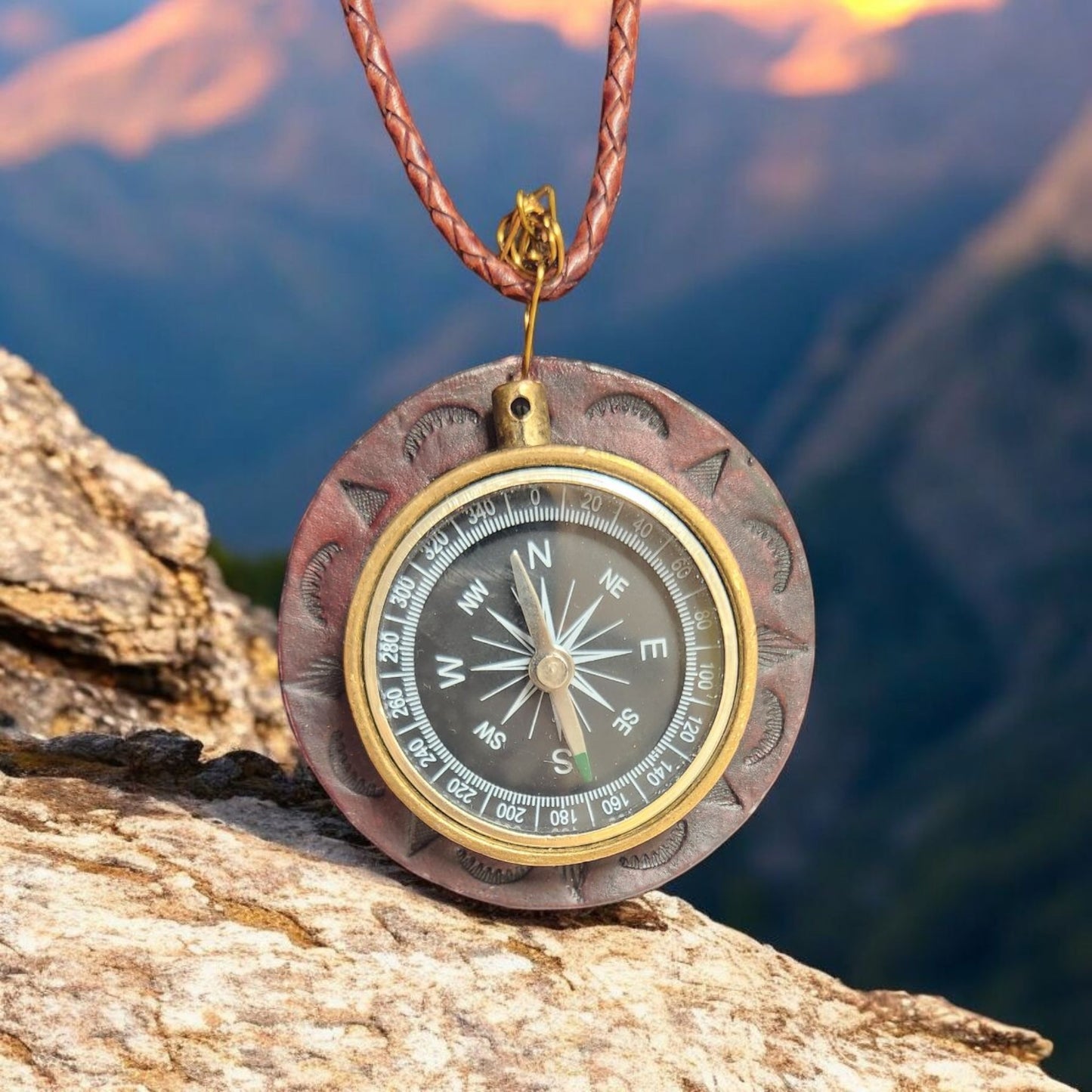 Brown leather 2 1/2" Pendant for the traveler at heart!