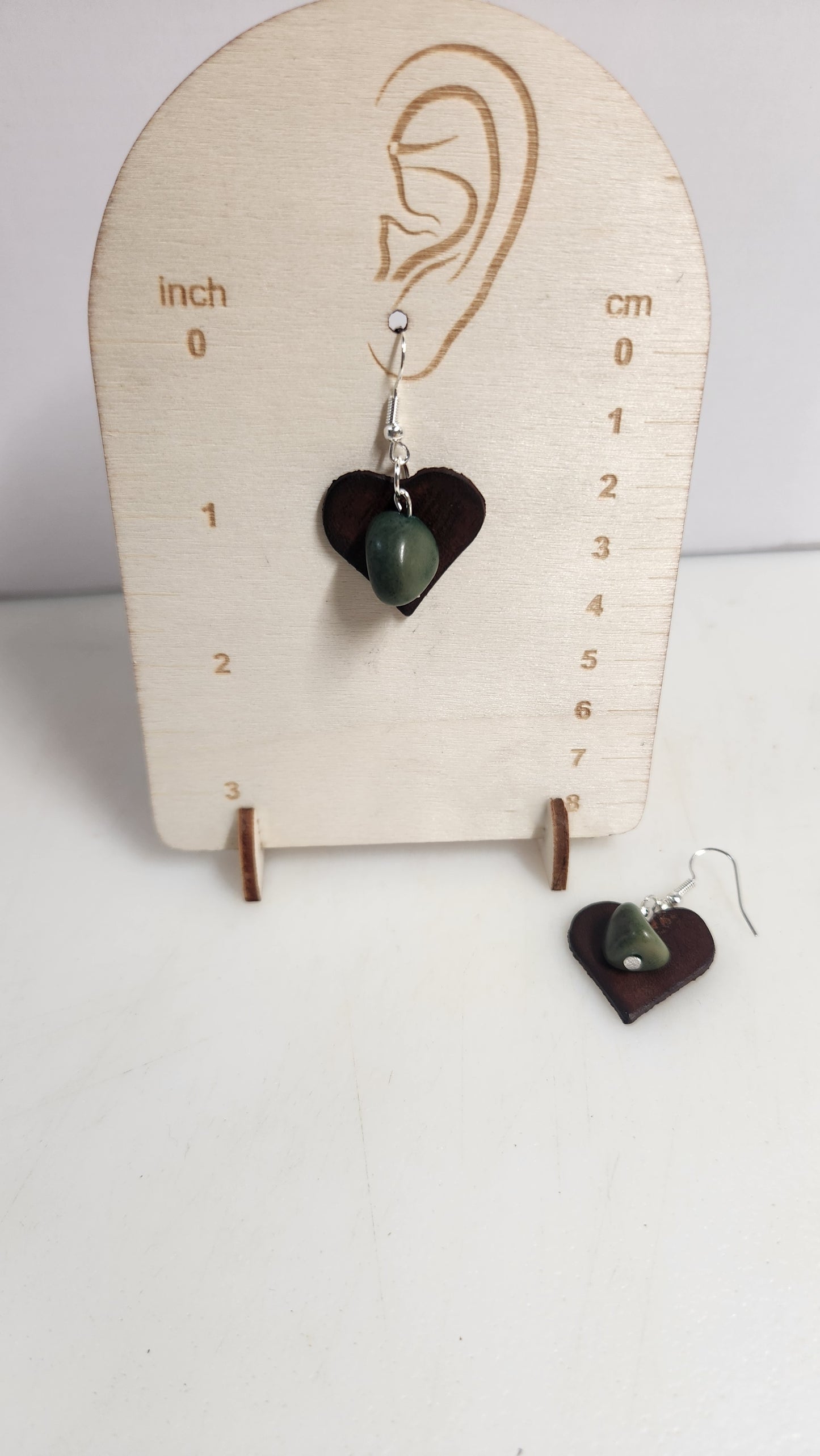 Beautiful tooled leather heart pendant with Unique Cabochon