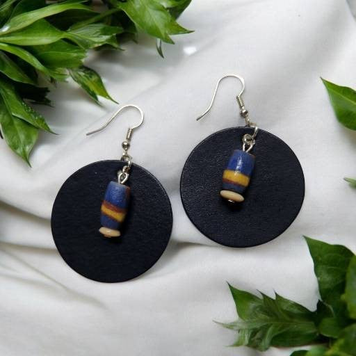 Blue Leather Dangle Earring