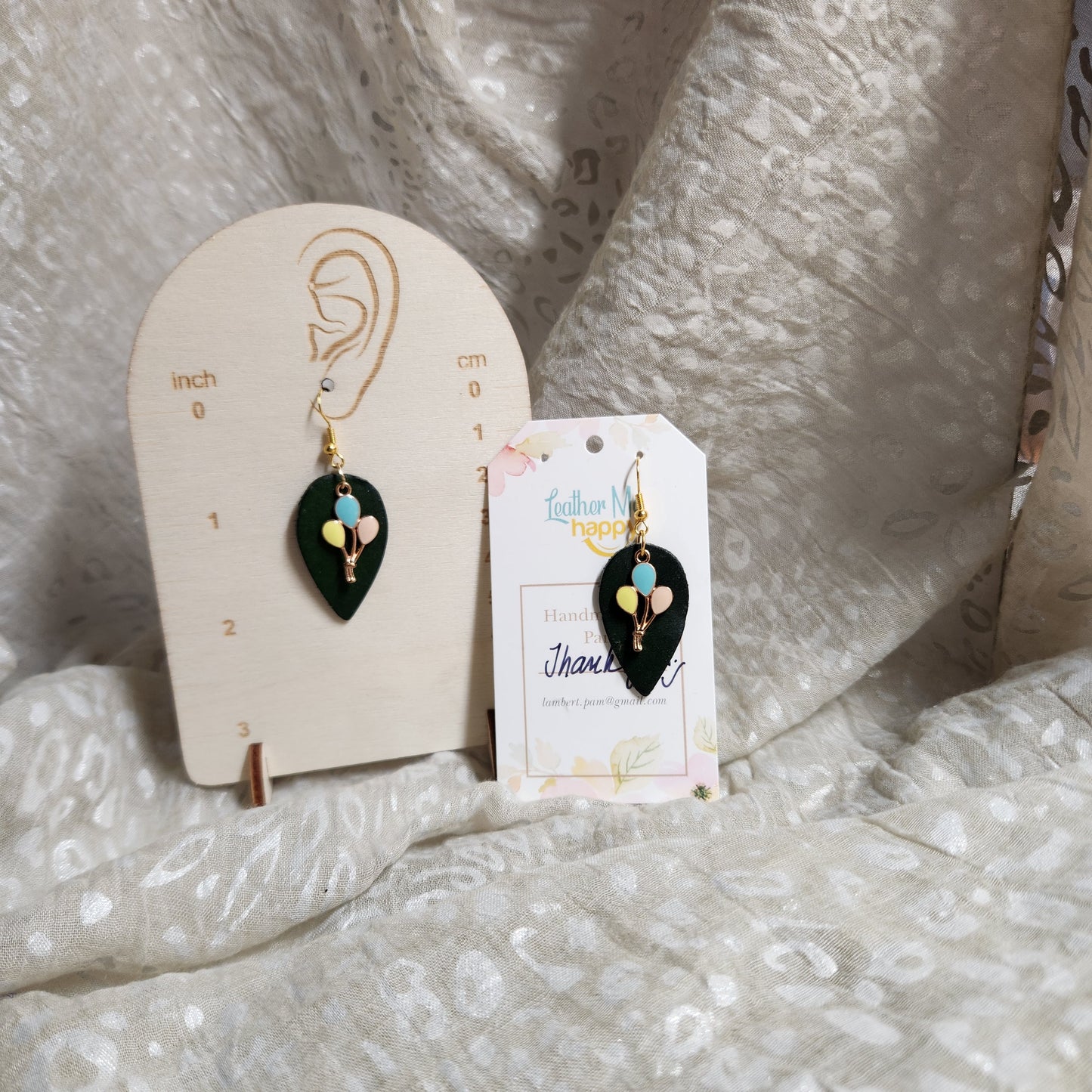 Green Leather Earrings with Whimsical Charm