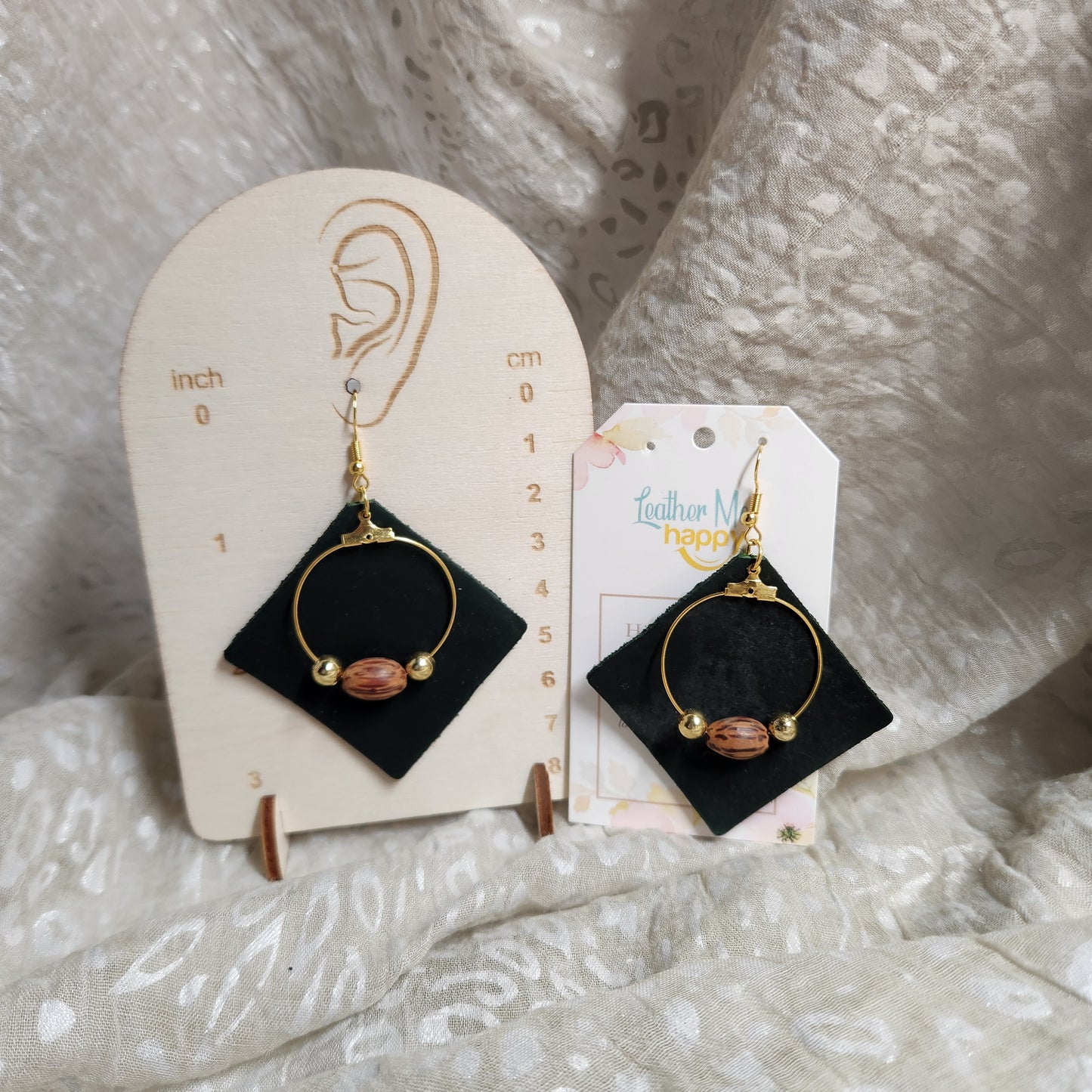 Elegant Dark Green Leather Earrings