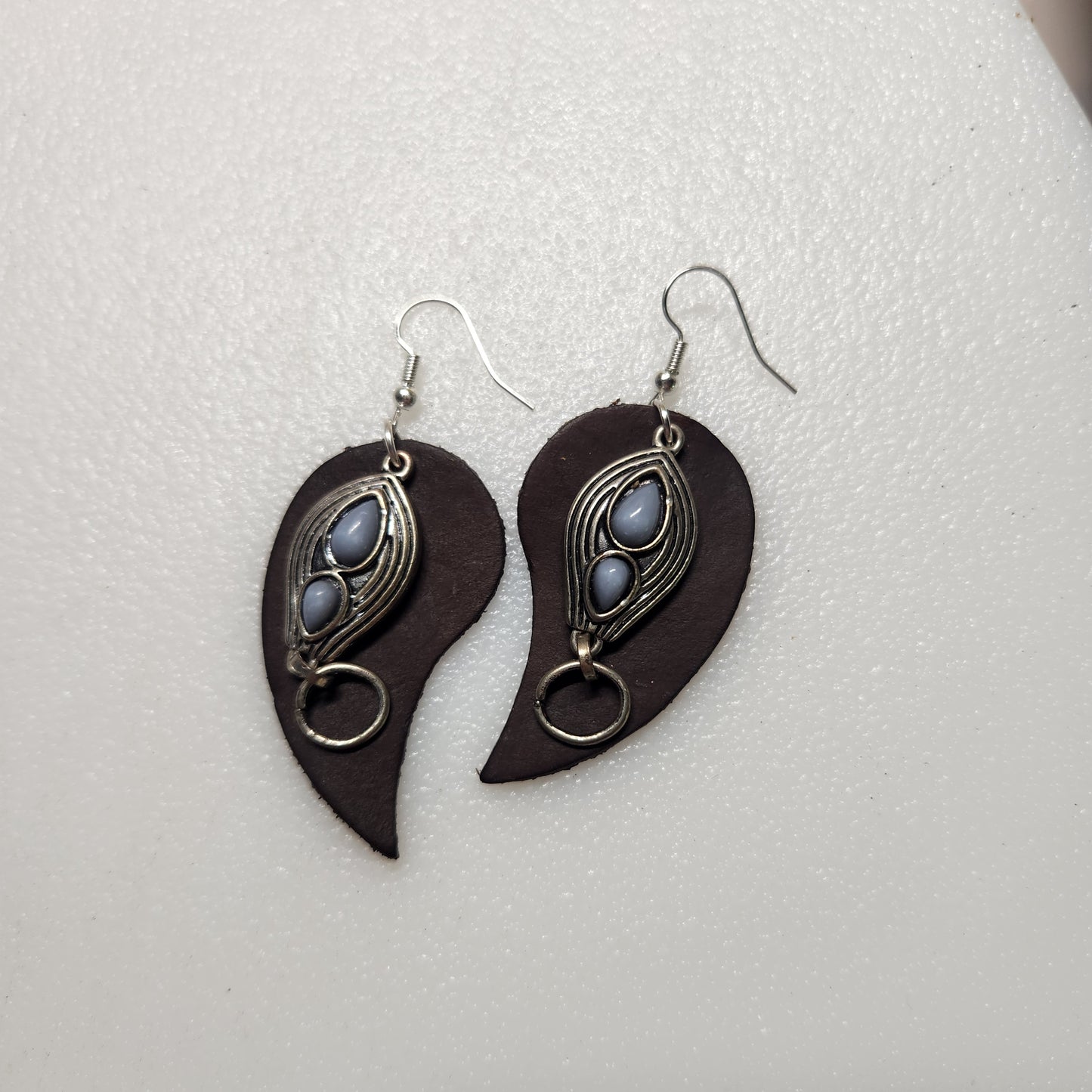 Brown Leather Dangle Earring with Antique Look