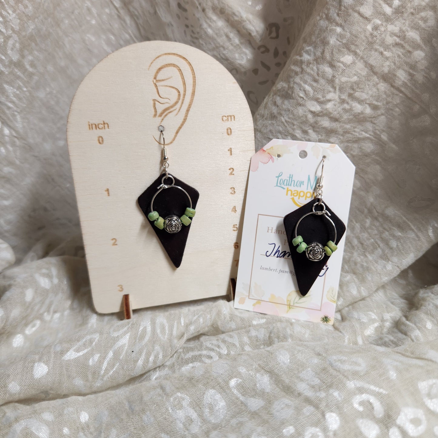 Dark Green Leather Earrings
