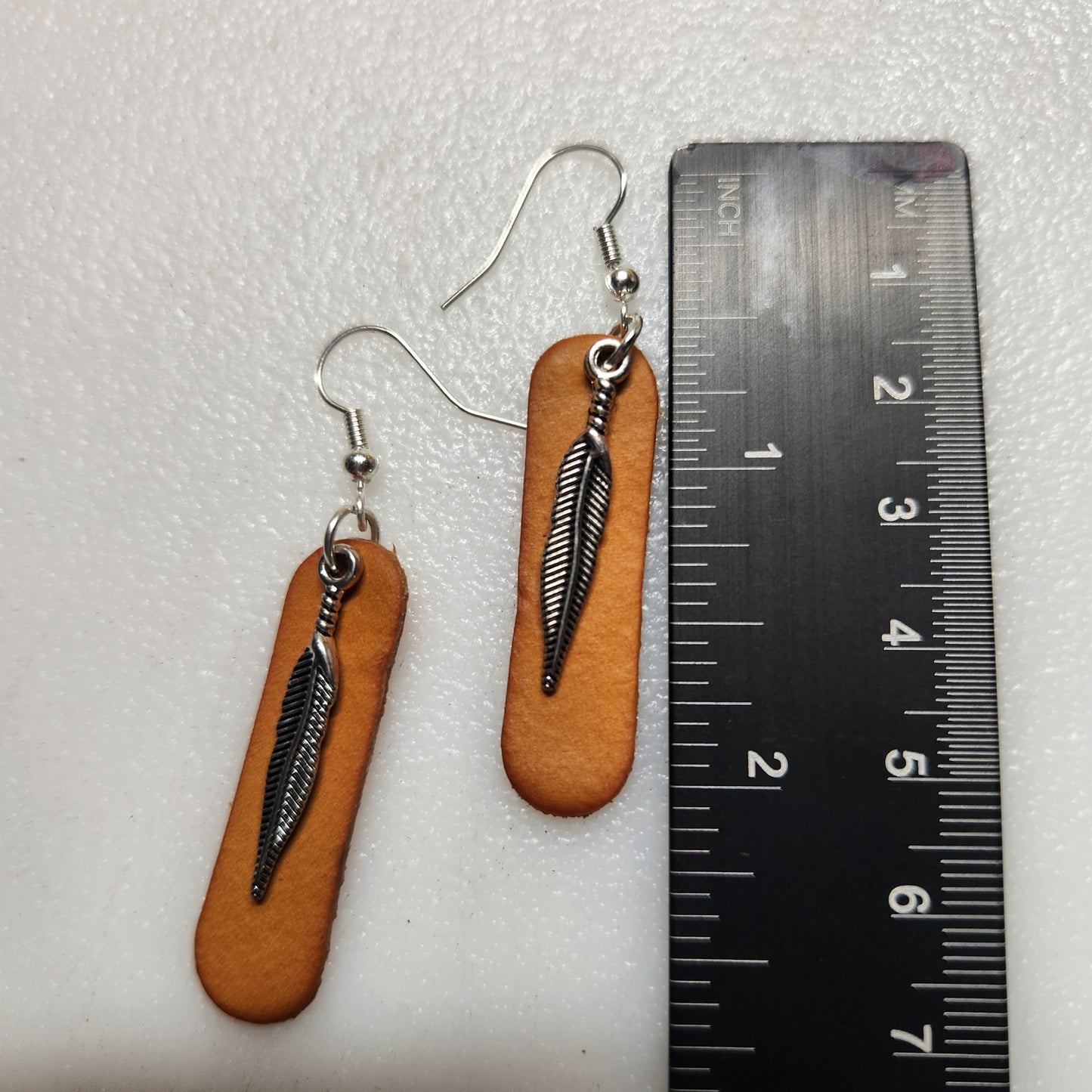 Yellow Leather Earring with Feather Charm