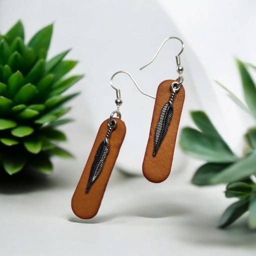 Yellow Leather Earring with Feather Charm
