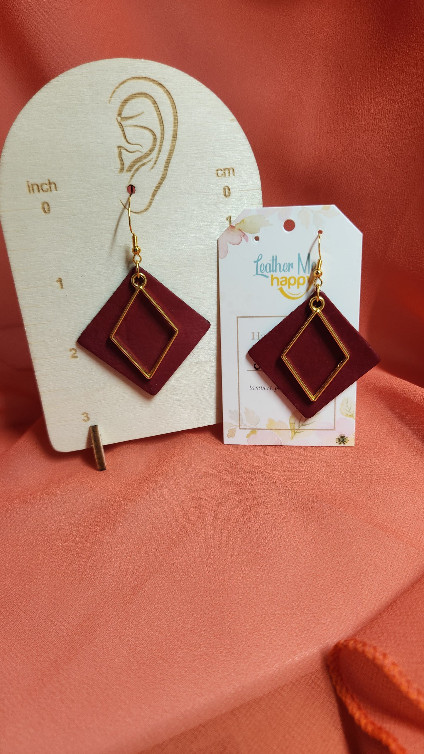 Leather Earrings with Gold-Tone Diamond Dangle