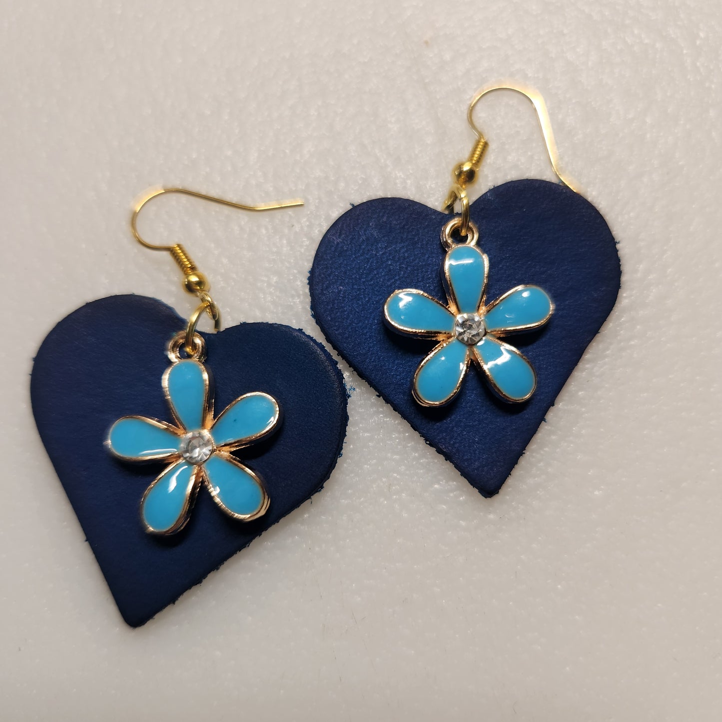 Bright Blue Heart-Shaped Leather Earrings