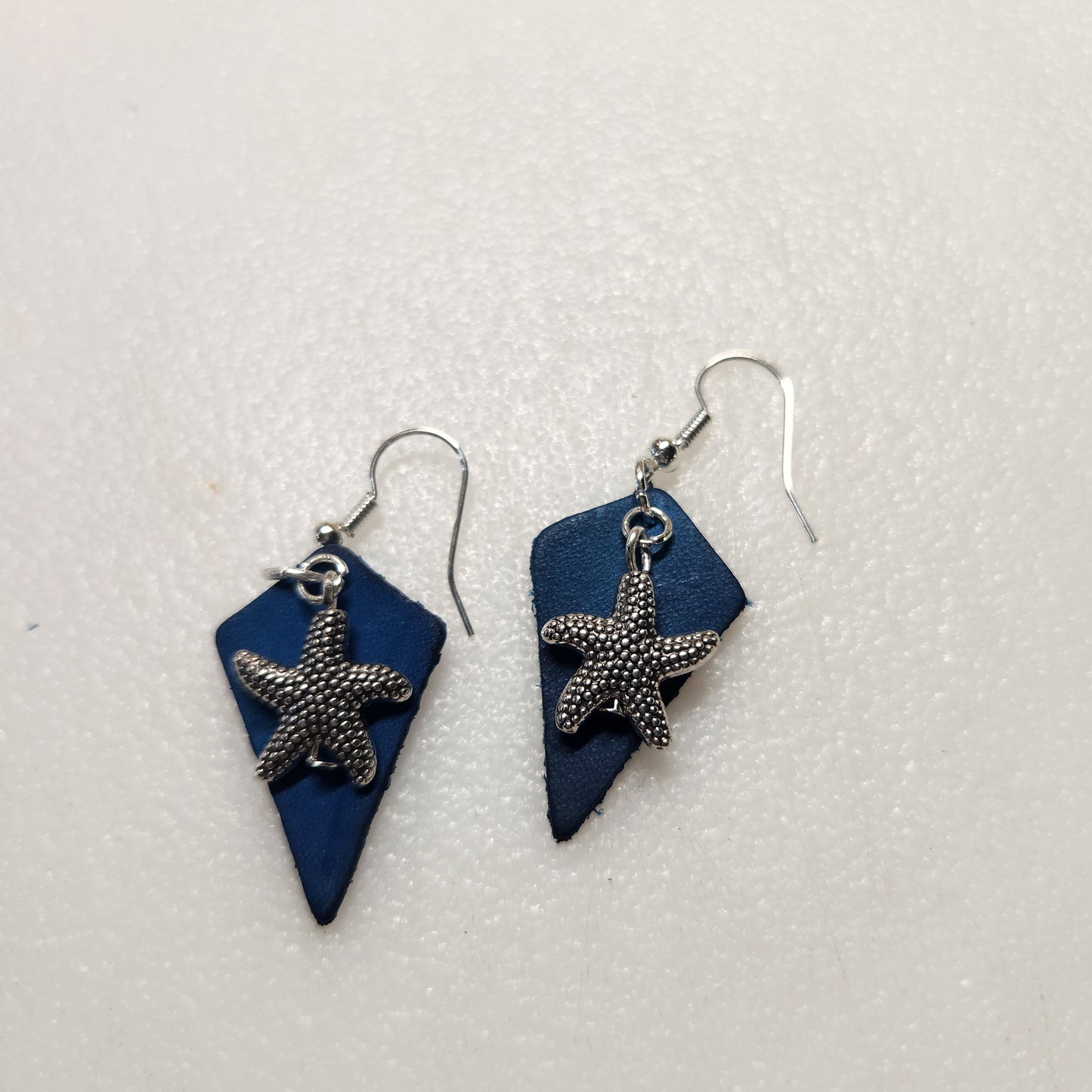 Classy Blue Leather Earrings with a Beach Theme