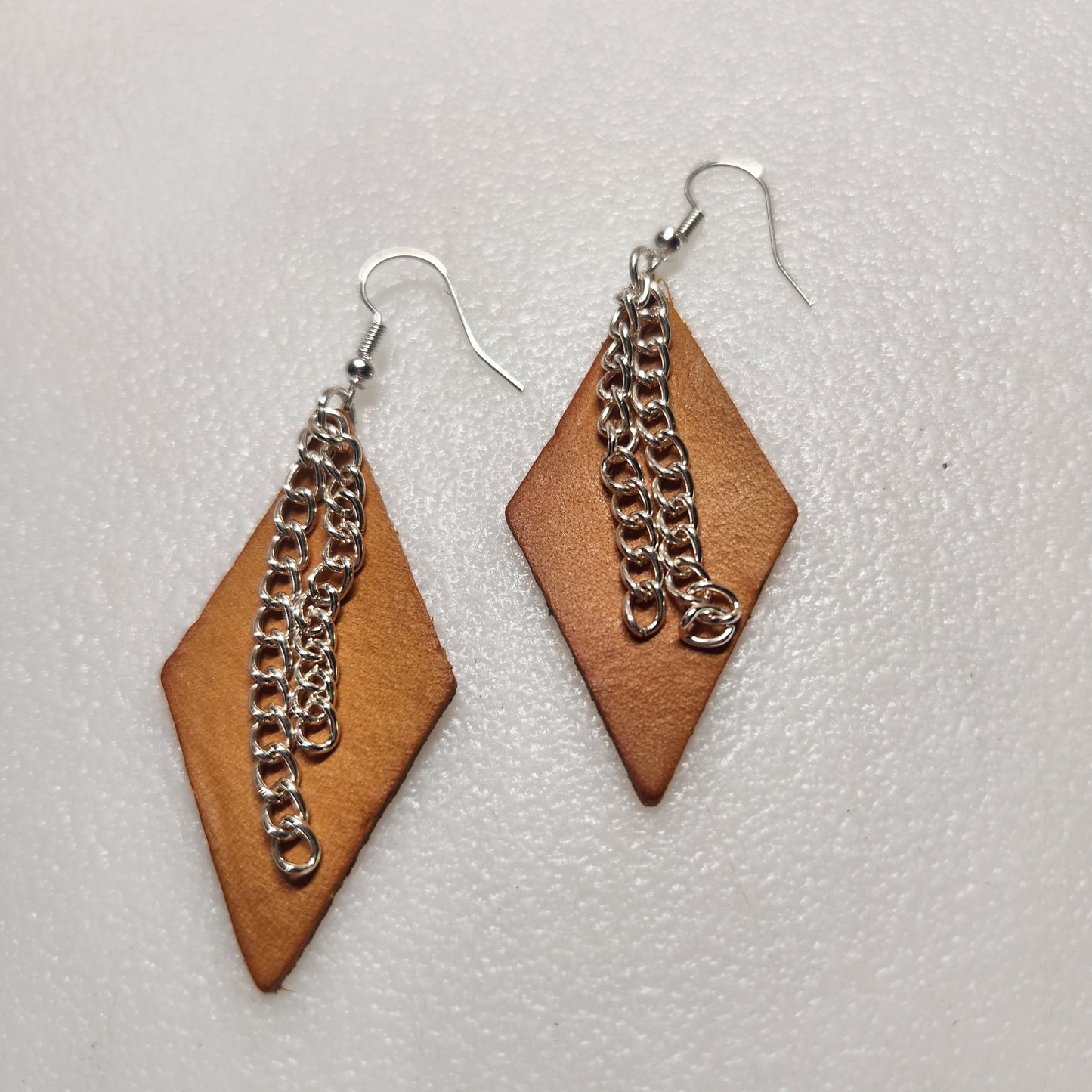 Yellow Leather Earrings with Silver-Tones Chain Bling
