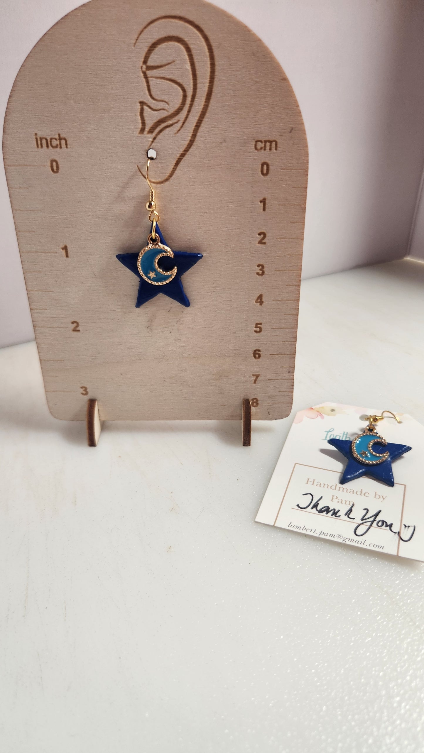Classy Blue Star Earrings with Blue and Gold Moon
