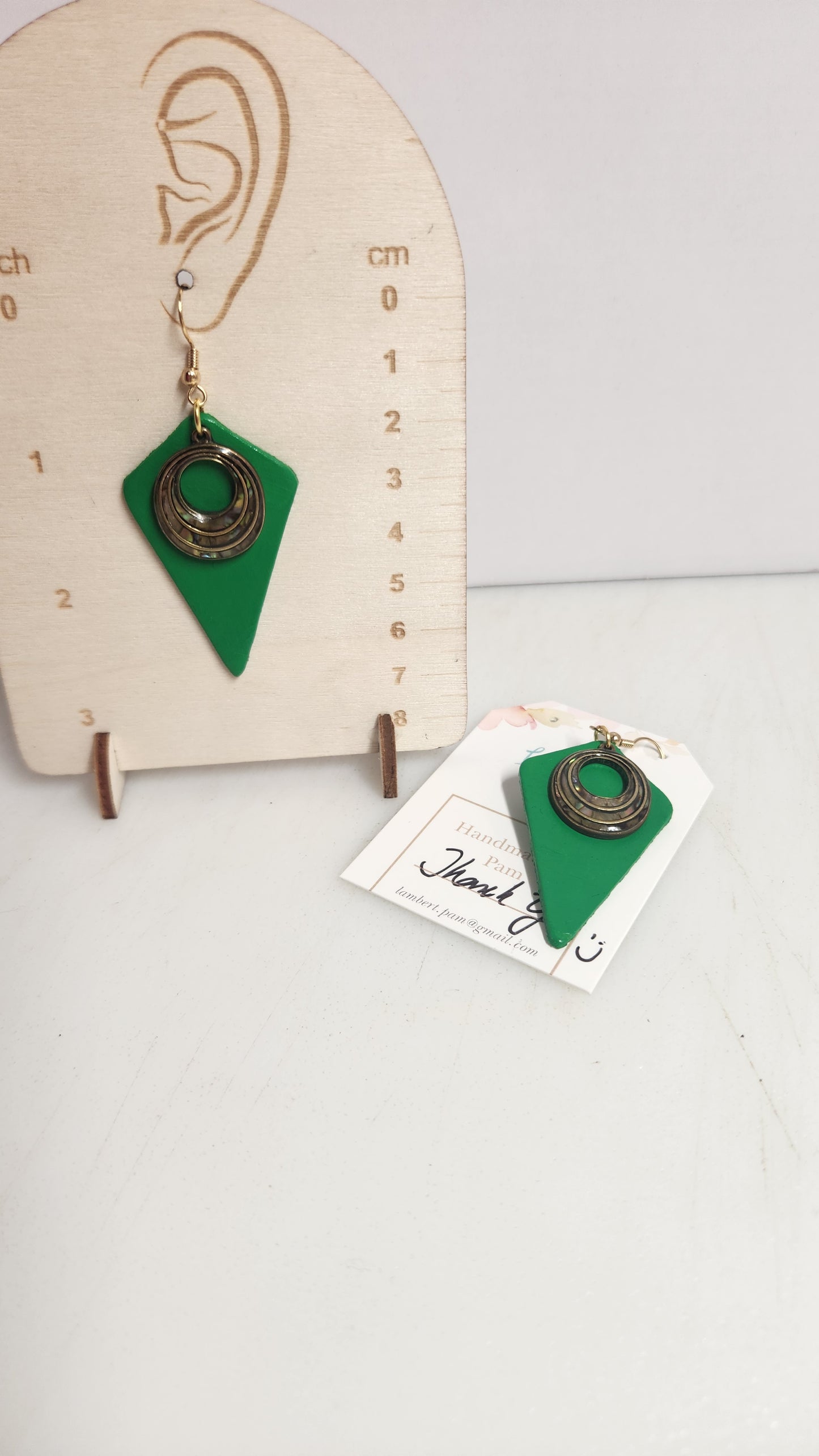 Bright Green Leather Earrings with Green and Gold Charm