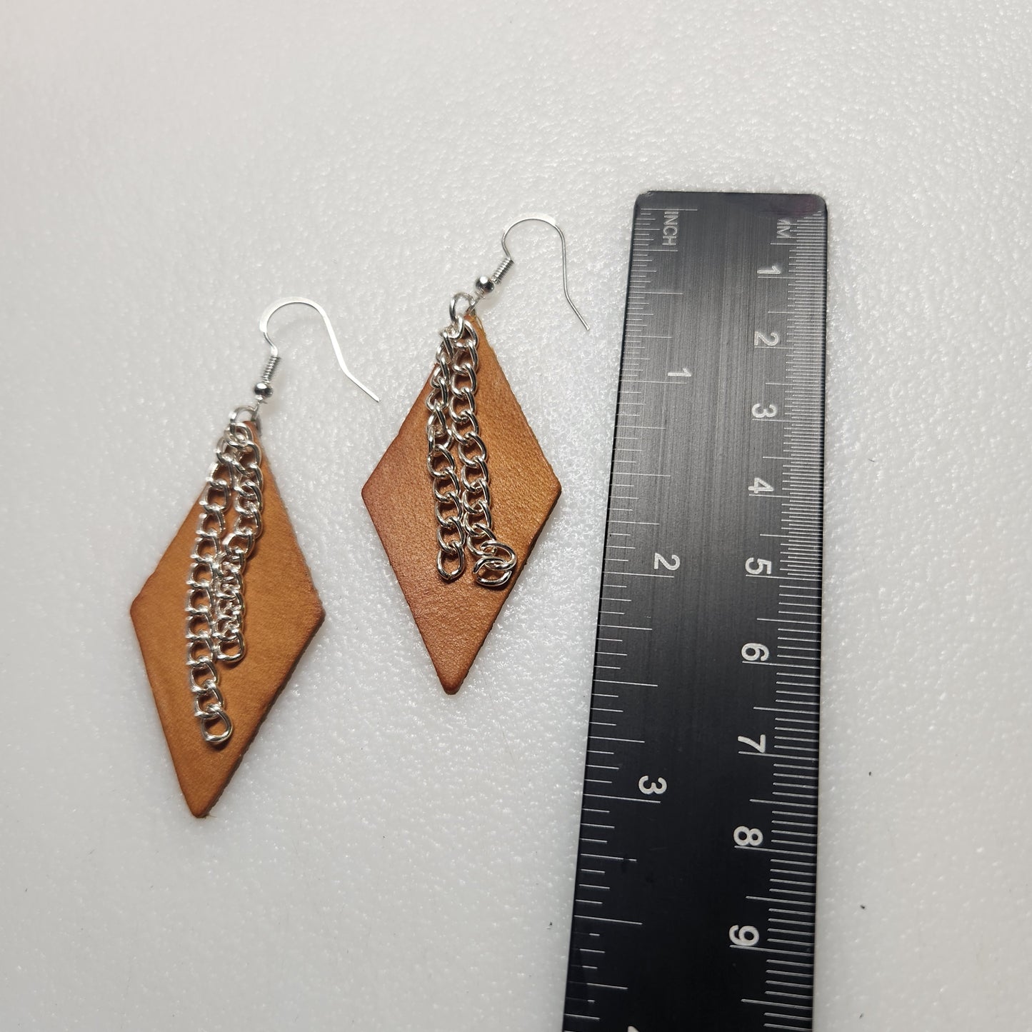 Yellow Leather Earrings with Silver-Tones Chain Bling