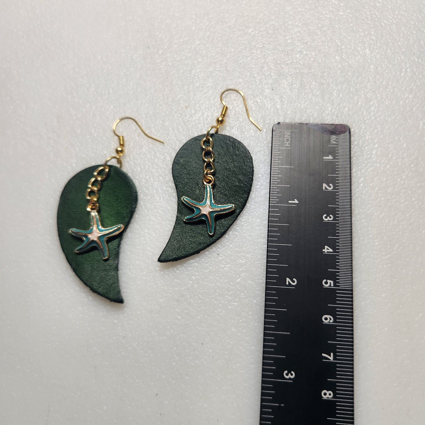 Gorgeous Green Leather Earrings with Turquoise Dangle Charm