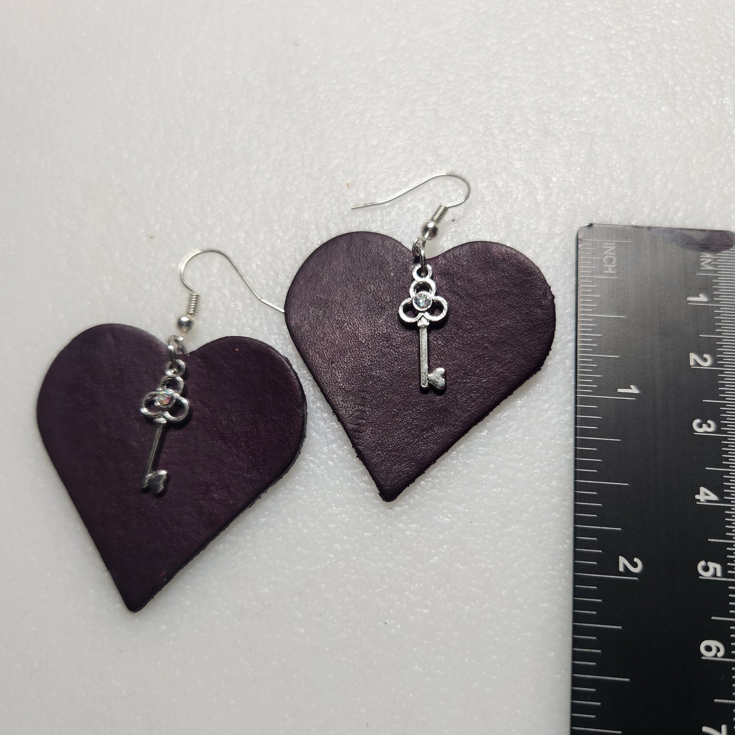 Deep Plum-Colored Leather Key-to-my-Heart Earrings