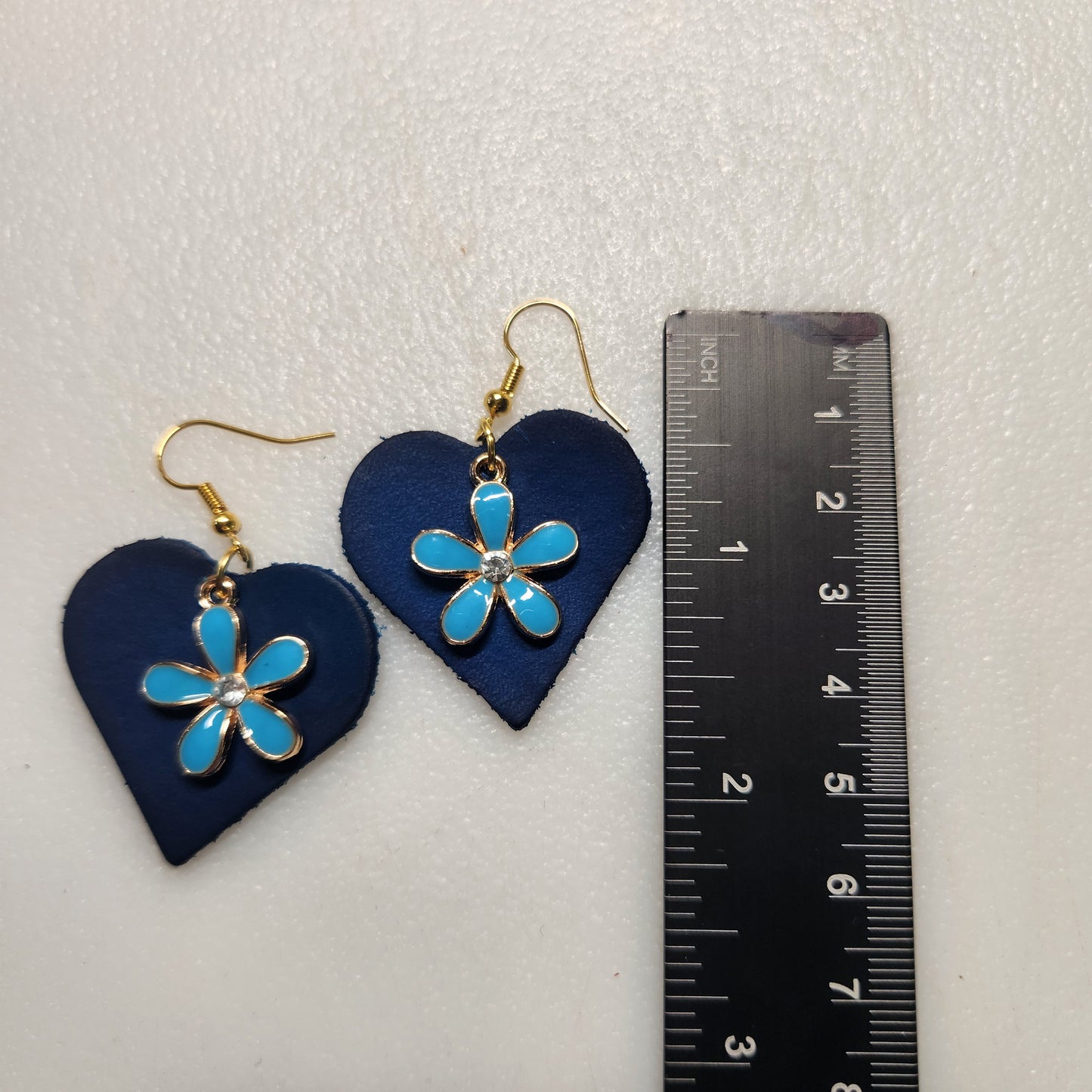 Bright Blue Heart-Shaped Leather Earrings