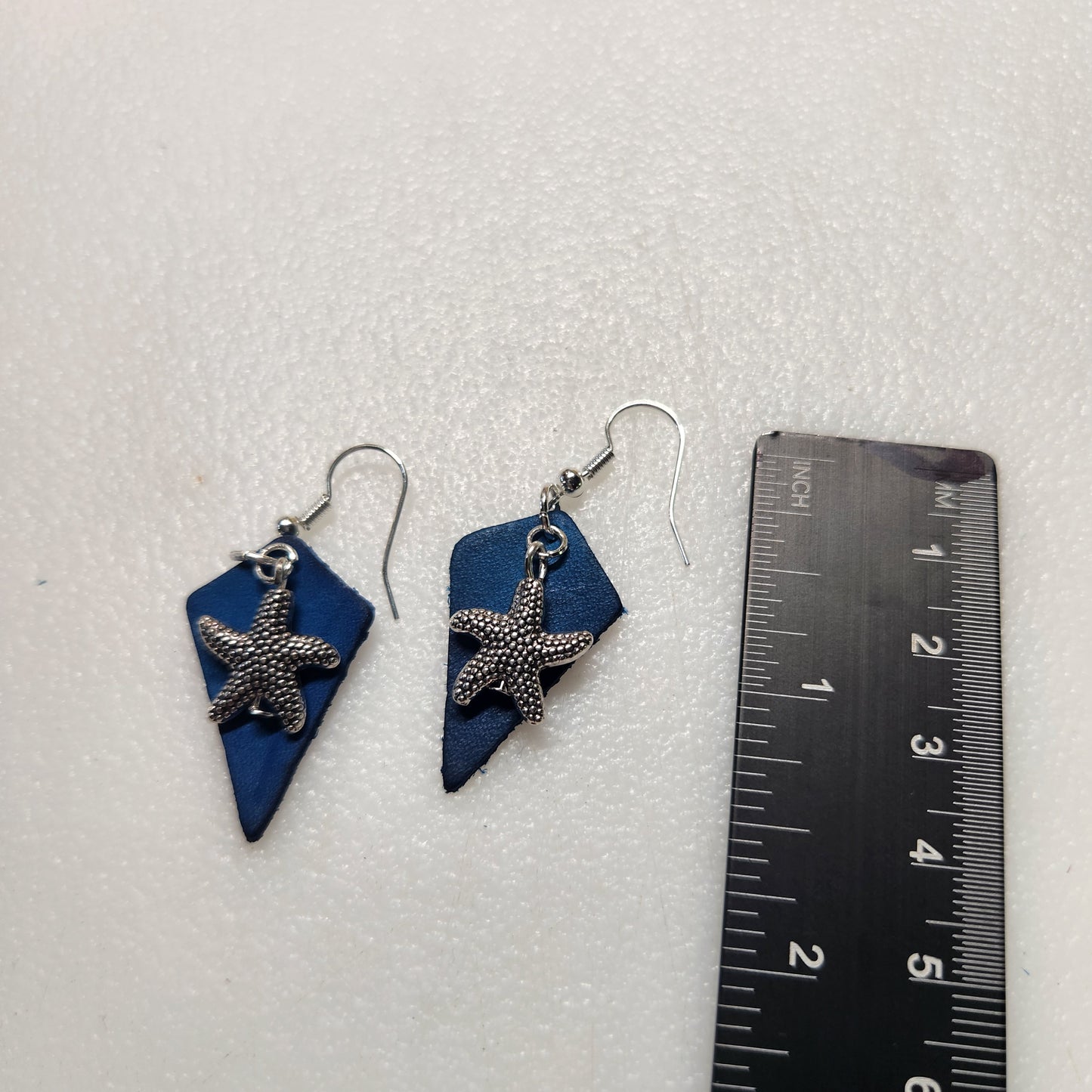 Classy Blue Leather Earrings with a Beach Theme