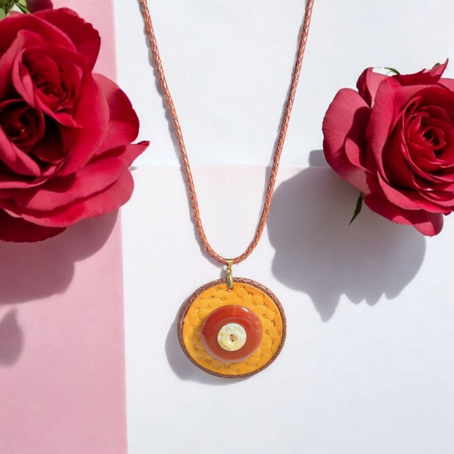Yellow leather 3" Pendant