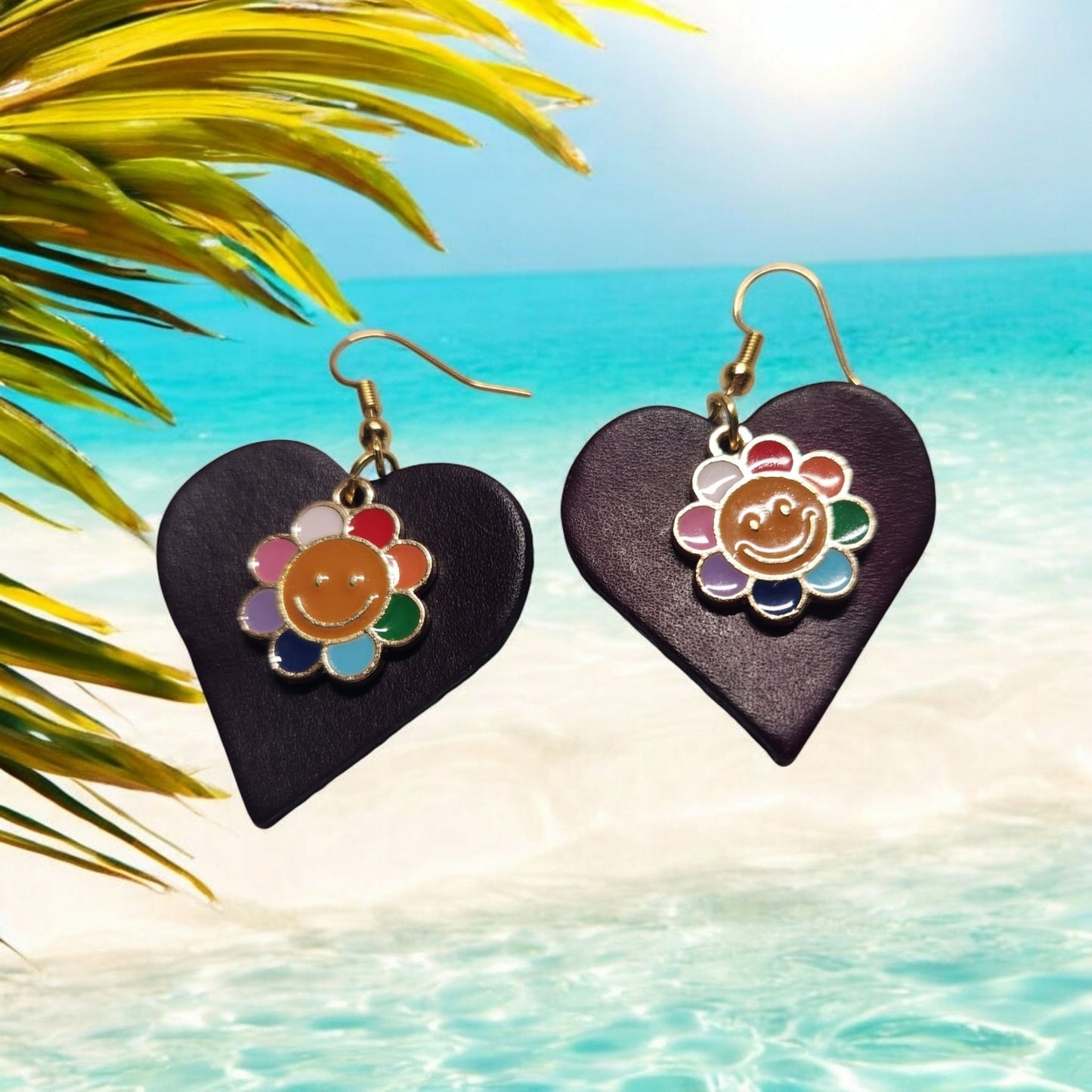 Deep Purple Leather Heart Earrings