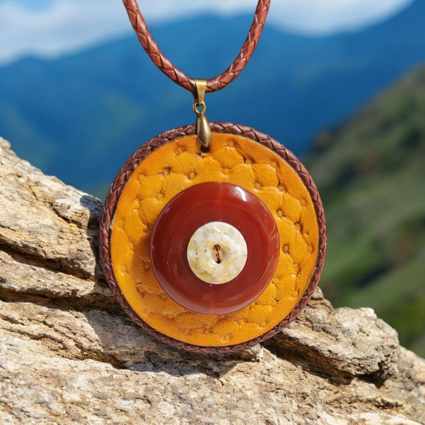Yellow leather 3" Pendant