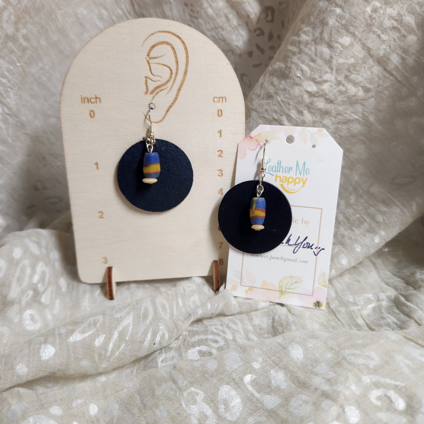 Blue Leather Dangle Earring