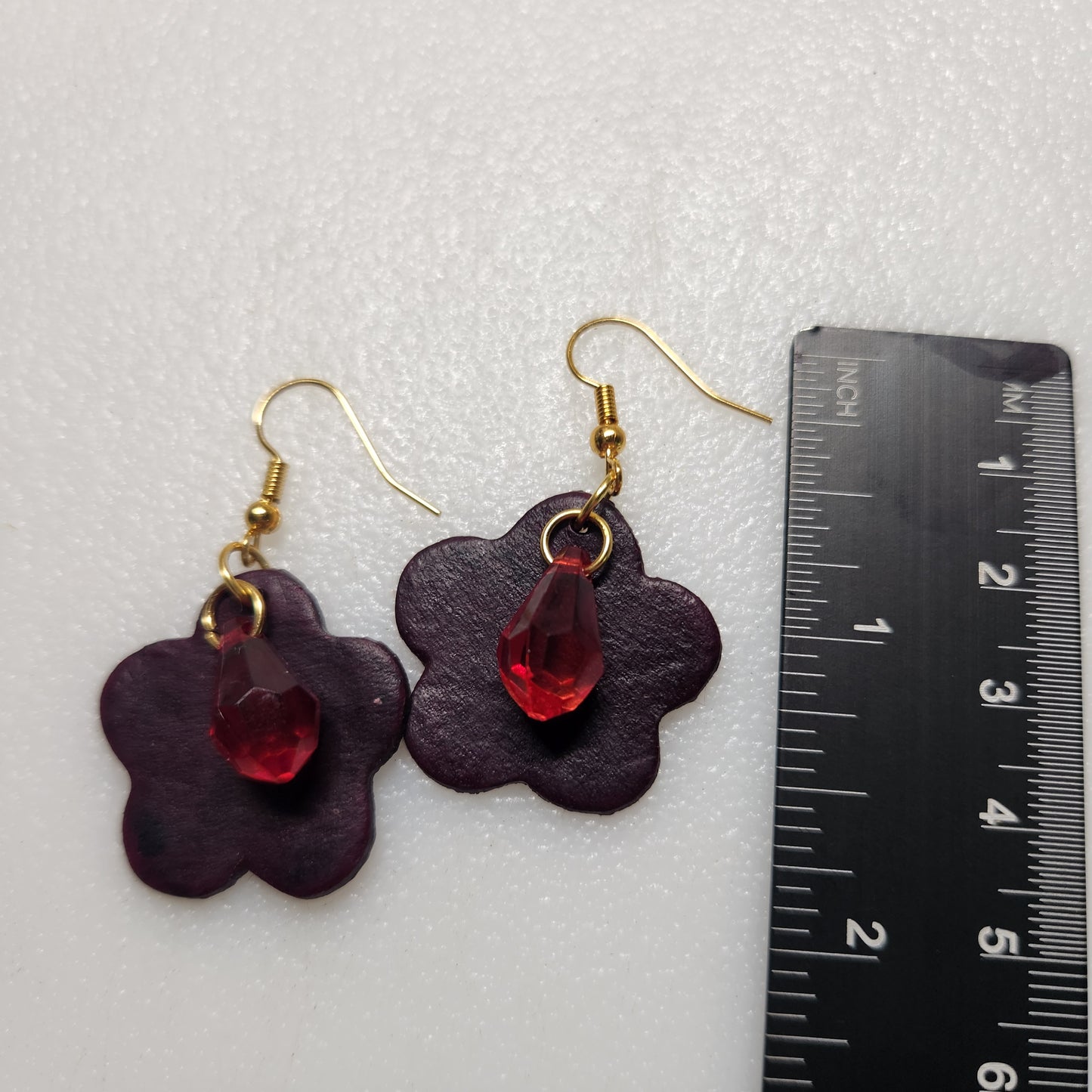 Small Deep Red Leather Earrings