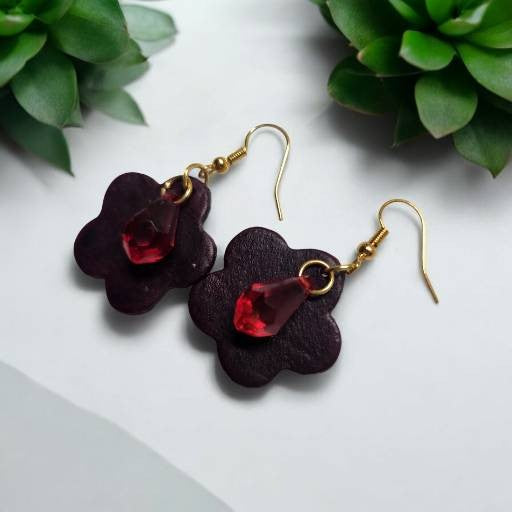 Small Deep Red Leather Earrings