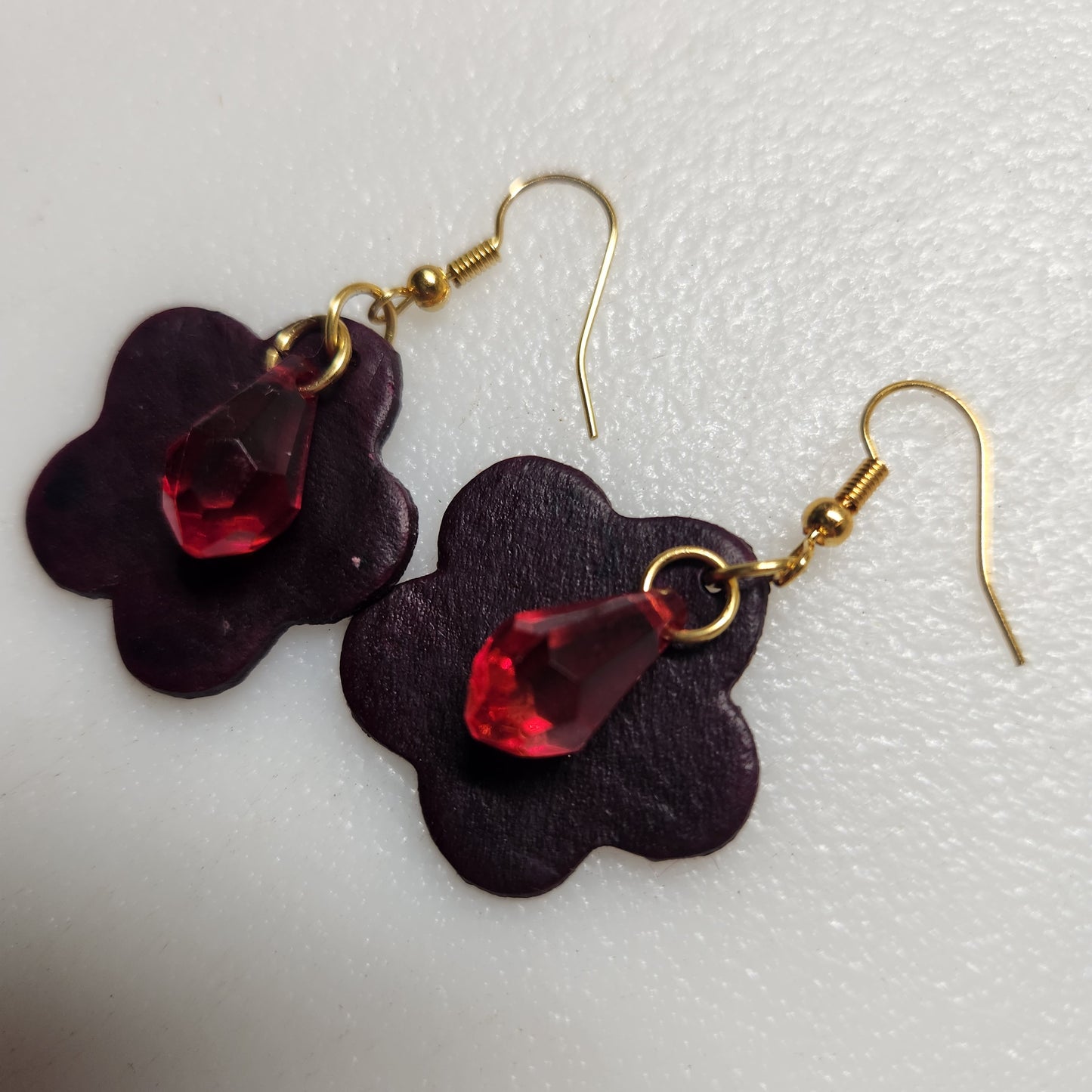 Small Deep Red Leather Earrings
