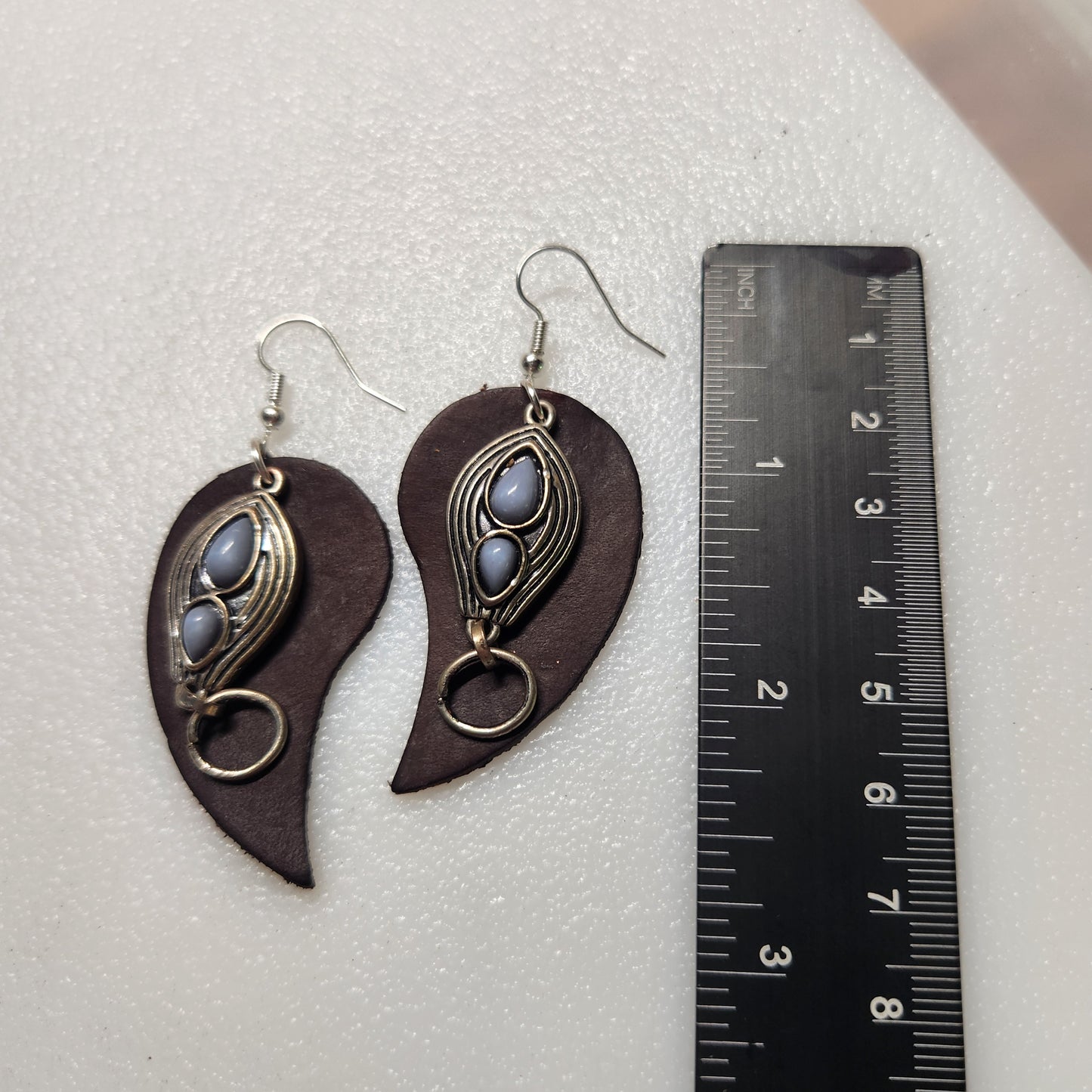 Brown Leather Dangle Earring with Antique Look