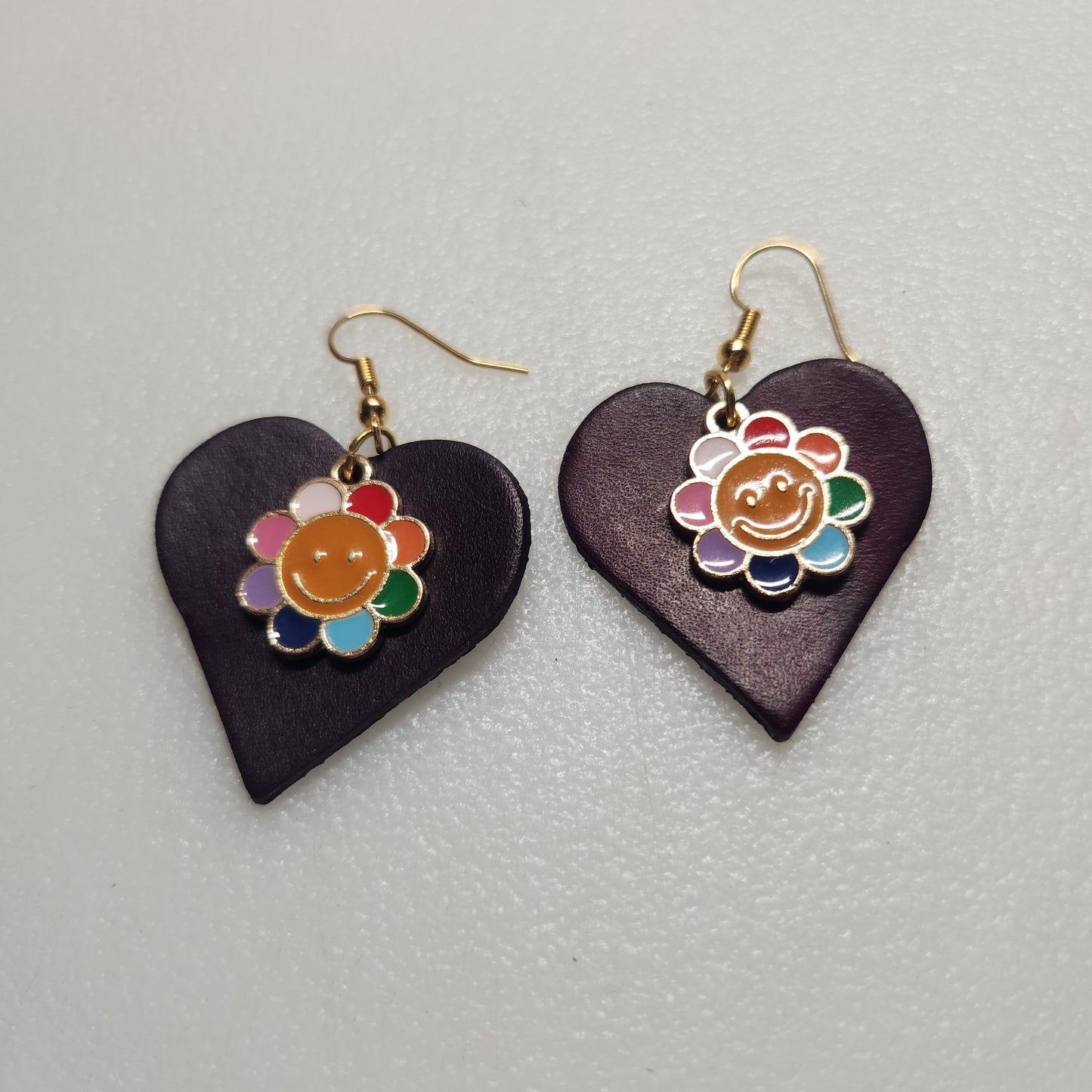 Deep Purple Leather Heart Earrings