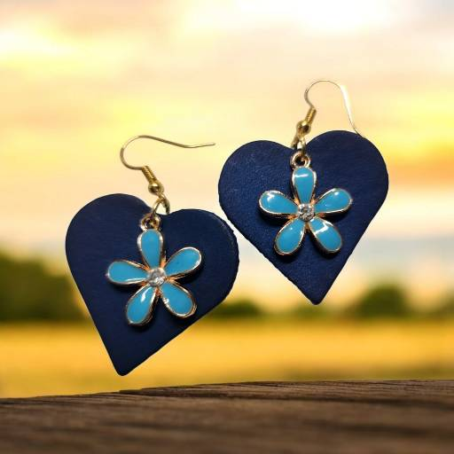 Bright Blue Heart-Shaped Leather Earrings