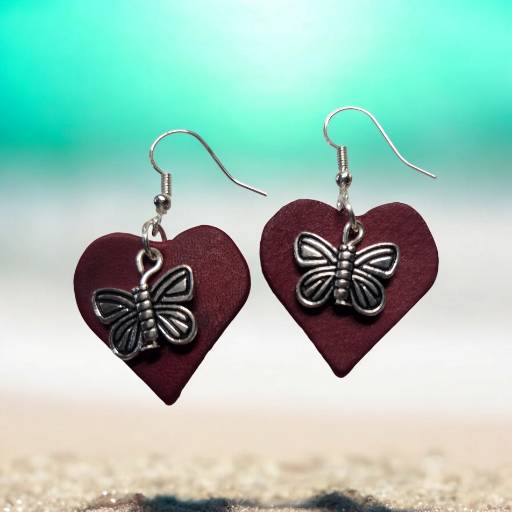 Classy Red Leather Earrings with Silver-toned Butterfly Charm